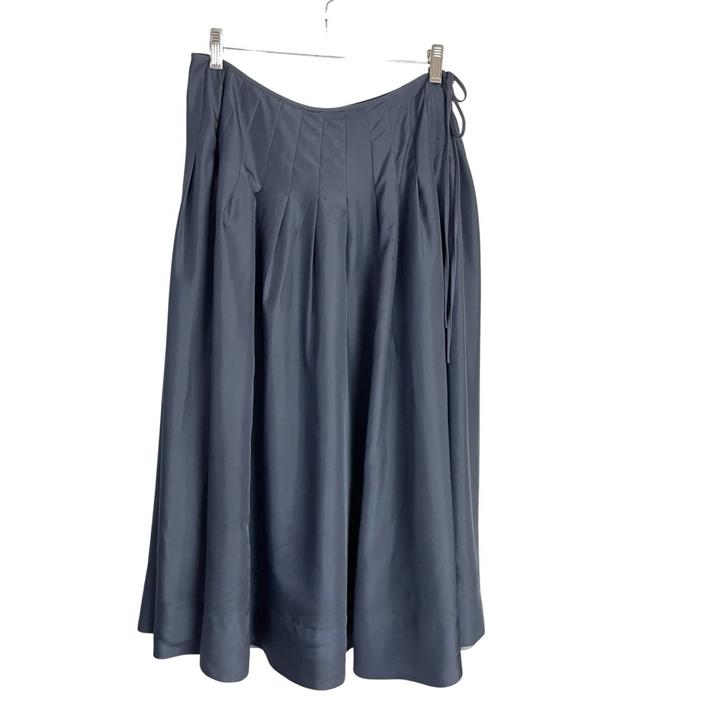 Sundance Womens 100%‎ Silk Midi Skirt Size 6 Steel Blue Pleated Side Snap Tie